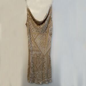 Tan Bandana Print Slip Dress Women’s Sleeveless Cowl Neck Scarf